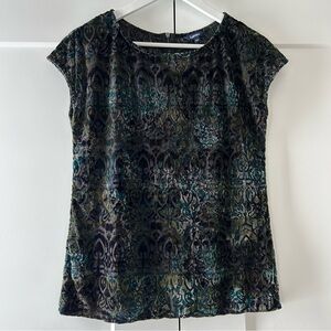 Reitmans Velvet Top Vintage Black and Green Patterned